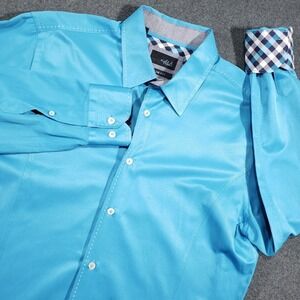 Eight X Premium Shirt Men's XL Blue Slim Fit Button Up Long Sleeve Satin Shiny